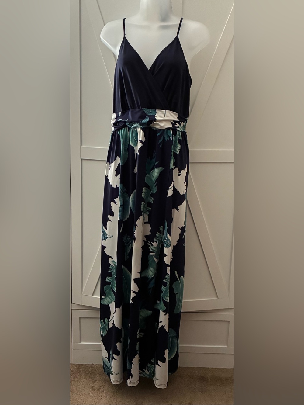 Navy Tropical Print Maxi Dress